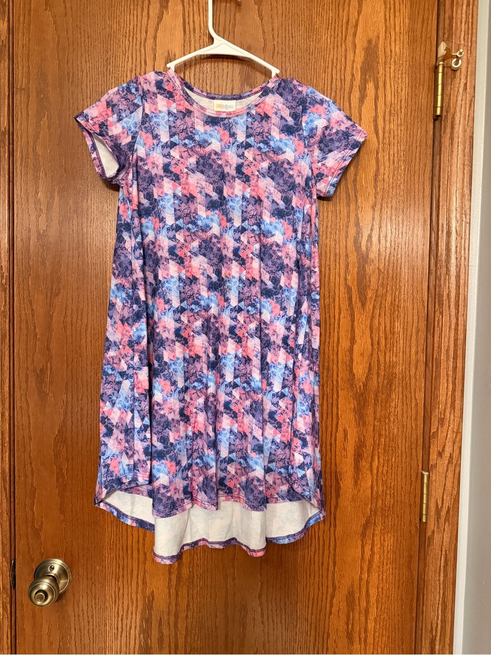LuLaRoe Girls' Pink and Blue Geometric Floral Dress